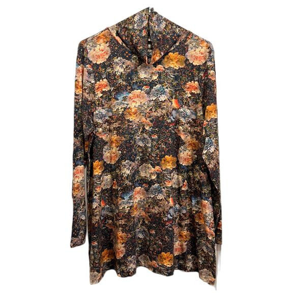 NWT Peruvian Connection Black Floral Turtleneck Mini Dress  Women's Size Medium - Picture 2 of 10